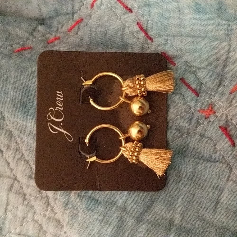 J. Crew gold hoops with tassels. NWT